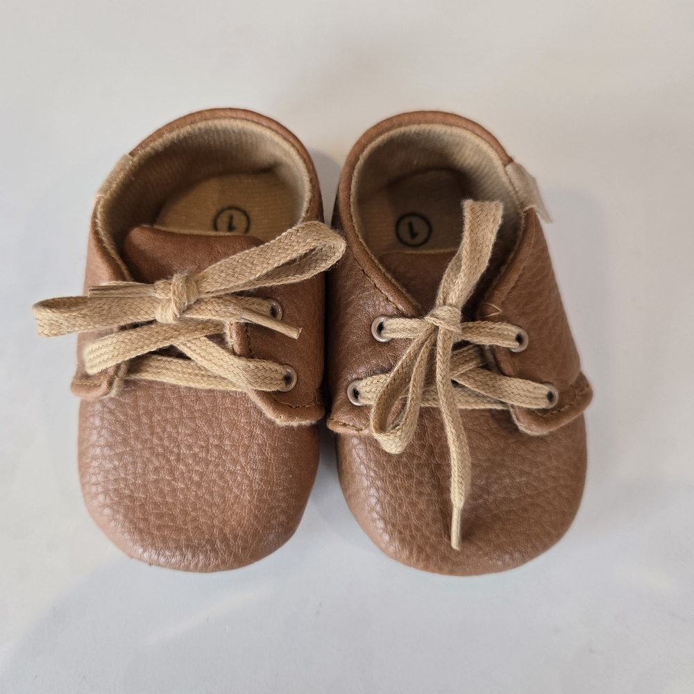 Brown Faux Leather Baby Oxford Shoes US Infant Size 1